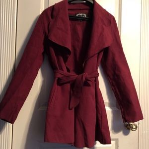 maroon trench coat
